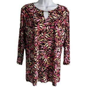 Emily Daniels Pullover Top with 3/4 Sleeves, Keyhole, Sparkle Women's Medium